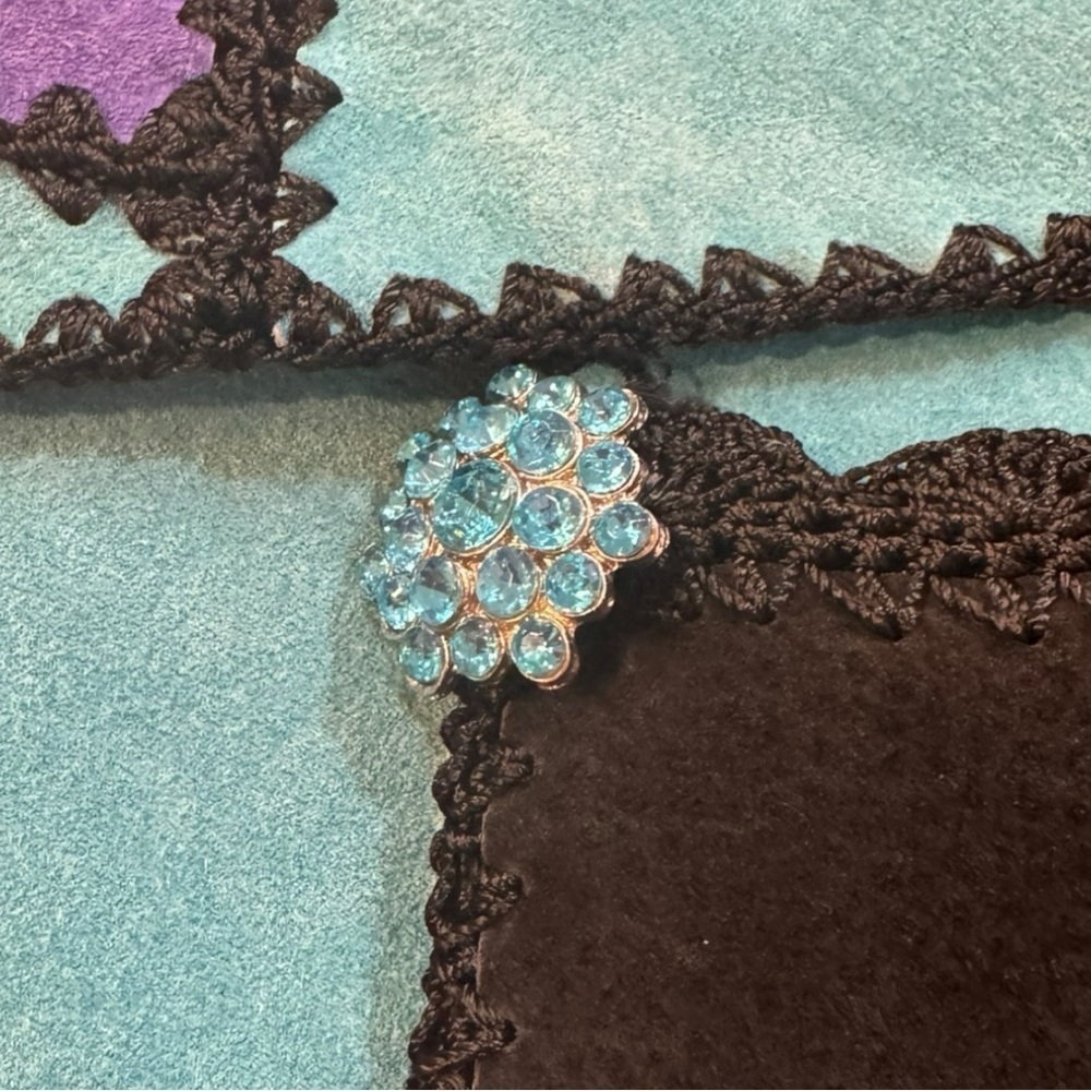 Vintage Suede Patchwork Boho Jacket M/L Jewel Sleeve Crochet Trim Fuchsia Teal - Picture 6 of 7